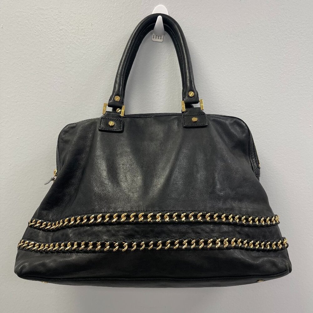 Tory Burch Top Handle Satchel in Black Leather w/ Gold-tone Chain - Preowned